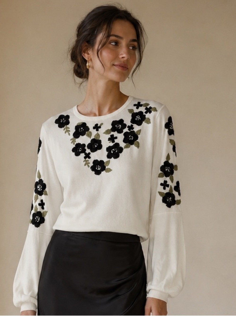 Aleeza Paris Knit Embroidered Top